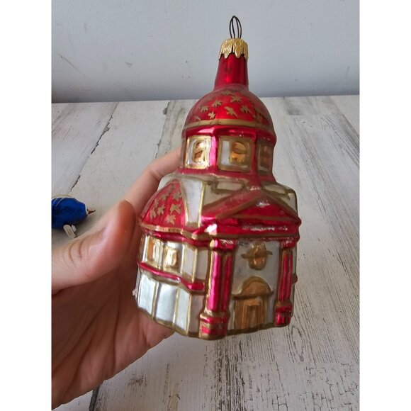 Vintage glass temple building religious ornament Xmas tree red - Picture 4 of 9